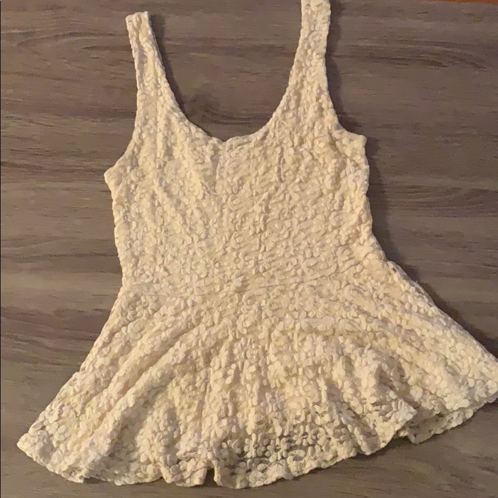 Ivory flower lace peplum top